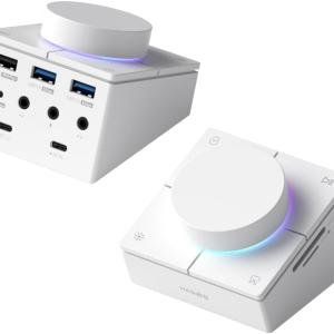 Hagibis Knob USB C Hub with Shortcut Buttons, RGB Type-C Docking Station with 5Gbps USB-C, 2 USB3.0, 3.5mm Jack, SD/Micro SD3.0, USB2.0 for MacBook iP Pro Laptop (White AG)