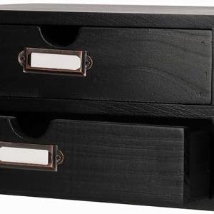 Wooden Storage Box Rustic Desktop Organizer with 2 Drawers Office Desk Accessories Shelf Small Craft Storage Containers Apothecary Cabinet and Chest Jewelry Holder for women(BLACK)