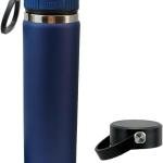 24oz Navy Blue Triple-Walled Insulated Stainless Steel Water Bottle – Bonus Lid Included – Wide Mouth, Leak Proof, BPA-Free Flasks for Sports, Travel, Hot & Cold Beverages