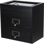 Wooden Storage Box Wooden Desk Organizer with 2 Drawers and 6 Grids Apothecary Drawers Small Wooden Drawers Small Craft Storage Containers Jewelry Holder for women(Glass Black02)