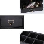Wooden Storage Box Wooden Desk Organizer with 2 Drawers and 6 Grids Apothecary Drawers Small Wooden Drawers Small Craft Storage Containers Jewelry Holder for women(Glass Black02)