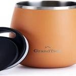 GRANDTIES Insulated Coffee Mug with Handle - Sliding Lid for Splash-Proof 16oz Wine-Glass Shape Thermal Tumbler with Double Walled Vacuum Stainless Steel to Keeps Beverages Hot or Cold-Carrot