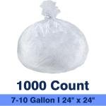 7-10 Gallon Clear Trash Can Liners, 24'' x 24'', Wholesale 1000 Count, High Density Garbage Bags for Office, Bathroom, Commercial and Industrial Use