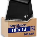 POLYSELLS 500 pcs 10x13 Inches Black Poly Mailers Shipping Envelopes, Strong hesive Sealing, Waterproof, and Tear-resistant Postal Mailing Bags for Clothing, Books, and Accessories