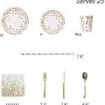 200Pcs Gold Party Supplies - Gold Paper Plates & Napkins Cups Silverware Serves 25 Sets for Wedding Bridal Shower Engagement Birthday Parties (Gold dot)