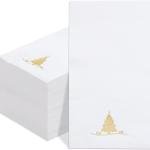 100PCS Christmas Gold Napkins Disposable - Heavy Duty Christmas Tree Napkin - Yule Paper Hand Towels - Xmas Gold Napkin for Kitchen Bathroom Noel Parties Dinners and Events