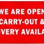 Vinyl Banner Multiple Sizes We Are Open Carry-Out & Delivery Available Cafe Restaurant Restaurant & Food Outdoor Weatherproof Industrial Yard Signs 4 Grommets Design Only 24x48Inches