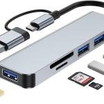 VIENON 5 in 1 Aluminum USB-C Hub with Memory Card Reer and 3 USB 3.0 Ports, for PC, Laptops, MacBook Pro/Air, iMac Pro, Surface and Tablet