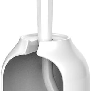 HAMITOR Toilet Bowl Brush Holder Set: Bathroom Deep Cleaning Toilet Cleaner Scrubber Under Rim with Curved Bristle for De Corner Clean - Hidden Rv Toilet Decorative Accessories with Cdy- White