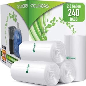 2.6 Gallon Clear Bathroom Trash Bags (240 Bags) 2 Gallon Small Garbage Bags 10 Liter Plastic Wastebasket Trash Can Liners for Home and Office Bins, 240 count