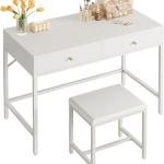 SUPERJARE 31.5" White Desk with 2 Drawers, Modern Makeup Vanity with Pded Stool, Small Computer Desk Home Office Desk for Writing Study Bedroom