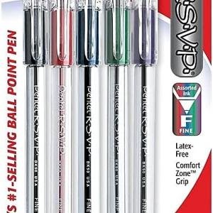 Pentel RSVP Ballpoint Pen, Fine Line, (0.7mm), Assorted Ink, Pack of 5 (BK90BP5M)