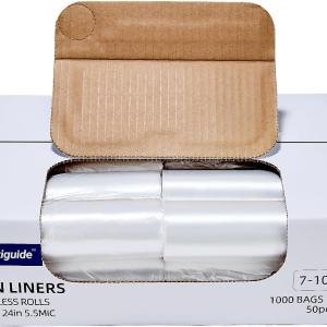 7-10 Gallon Clear Trash Can Liners, 24'' x 24'', Wholesale 1000 Count, High Density Garbage Bags for Office, Bathroom, Commercial and Industrial Use