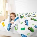 Garbage Truck Comforter Set Kids Twin Size Cartoon Car Bedding Set for Boys Teens Girls Room Decor Child Soft White Green Blue Quilt Set Waste Management Recycling Vehicles Duvet Insert 2Pcs