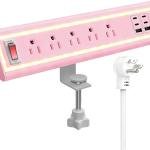 Desk Clamp Power Strip with Nightlight, 40W Fast Charging, 6FT Extension Cord, 4x20W USB-C & 2 USB Ports, 5 AC Outlets, Fits 1.69-Inch Table Edges