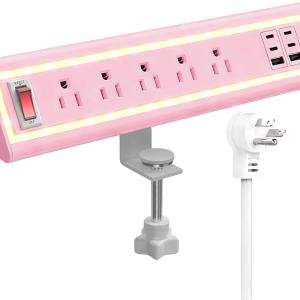 Desk Clamp Power Strip with Nightlight, 40W Fast Charging, 6FT Extension Cord, 4x20W USB-C & 2 USB Ports, 5 AC Outlets, Fits 1.69-Inch Table Edges