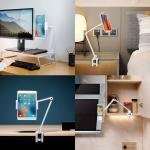 iP Desk Mount, justable Tablet Holder Clamp, 360 degree Rotation, Sturdy Aluminum Tablet Arm Mount for 4.7"-13" iP Pro/Air/Mini, iPhone, Galaxy Tab, for Kitchen, Work, Video Call(White)