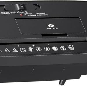 Basics 8-Sheet Strip Cut Paper, CD, and Credit Card Shredder with Auto-Off Compact, Portable Design, No Basket, Extendable Arm, Black