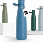LARS NYSØM Stainless Steel Insulated Water Bottle 25oz 34oz | Insulated Thermo Flask for Hot and Cold Beverages | Leakproof Drinking Bottle (Calypso Blue, 25.4oz)