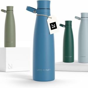 LARS NYSØM Stainless Steel Insulated Water Bottle 25oz 34oz | Insulated Thermo Flask for Hot and Cold Beverages | Leakproof Drinking Bottle (Calypso Blue, 25.4oz)
