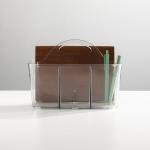 mDesign School Supplies Desk Organizer Tote for Scissors, Pens, Pencils, Noteps, Markers, Highlighters, Tape - Small, Clear