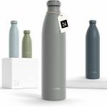 LARS NYSØM Stainless Steel Insulated Water Bottle 12oz 17oz 25oz 34oz 51oz | Insulated Thermo Flask for Hot and Cold Beverages | Leakproof Drinking Bottle (Ash Gray, 33.9oz)