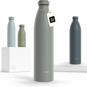 LARS NYSØM Stainless Steel Insulated Water Bottle 12oz 17oz 25oz 34oz 51oz | Insulated Thermo Flask for Hot and Cold Beverages | Leakproof Drinking Bottle (Ash Gray, 33.9oz)