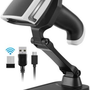 2D Barcode Scanner Wireless, Bluetooth QR Code Scanner Handheld Bar Code Scanners with Stand 3 in 1 Bluetooth & 2.4G Wireless & USB Wired Connection 1D&PDF417 Data Matrix Automatic Barcode Reer
