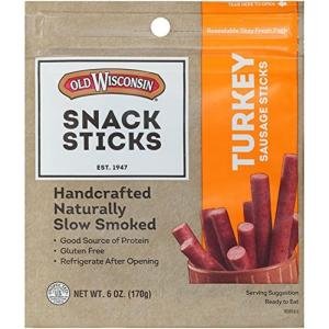 Old Wisconsin Turkey Sausage Snack Sticks, Naturally Smoked, Rey to Eat, High Protein, Low Carb, Keto, Gluten Free, 6 Ounce Resealable Package