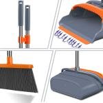 kelamayi Upgre Broom and Dustpan Set, Self-Cleaning with Dustpan Teeth, Indoor&Outdoor Sweeping, Ideal for Dog Cat Pets Home Use, Stand Up Broom and Dustpan (Gray&Orange)
