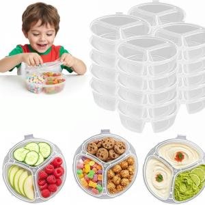 20Pcs 3 Section Snack Containers With Lids,Reusable Mini Food Storage Containers for ults – Small 6 oz Disposable Leakproof Bento Lunch Boxes, Grab & Go Sauce Dipping Containers