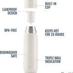 Ello Therma 32oz Insulated Stainless Steel Thermos for Hot & Cold Beverages with Leak Proof Lid & Built-in Cup, Triple Wall Insulation, Hot 24 Hrs, Perfect for Coffee,Tea, Dishwasher Safe, Cream