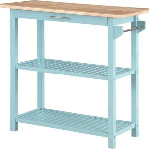 Convenience Concepts Designs2Go 3 Tier Butcher Block Kitchen Prep Island 40" - 3 Tier Modern Cooking Cart with Drawer, Food Serving Station for Kitchen, Dining Room, Sea Foam
