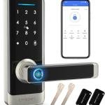 TMEZON Smart Door Lock, Fingerprint Smart Lock for Front Door, Keyless Entry Door Lock, Keyp Door Lock with with Handle, IP66 Weatherproof Electronic Door Lock Home Security
