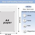 Clear Resealable Cellophane Plastic Bags Self hesive for Packaging Shirts, Clothing and Products,100 Pcs 10x14 Inches Self Sealing Cellophane Bags