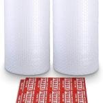 Bubble Cushioning Wrap Rolls, 3/16" x 12" x 72' ft Total [2 Rolls of 36 Feet] Perforated Every 12", 20 Fragile Stickers for Packaging, Shipping, Mailing