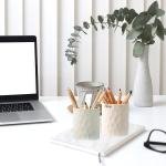 Pen Holder,Nordic Style Silicone Waterproof Pencil Holder for Desk Simple&Modern Minimalist Makeup Organizer Multifunctional Office Supplies for Home,Kids and School(Beige)
