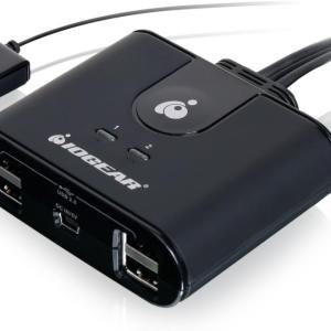 IOGEAR USB 2.0 2x4 Peripheral Switching Hub - 2 PC Share To 4 USB Devices - Up To 480Mbps - Mobile Devices Charging - Mouse/Keyboard - Printer - Scanner - EX HD - LED Indicators w/Remote - GUS402