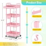 Makeup Cart Organizer with Drawers, 4 Tier Floor Skincare Organizers for Vanity, Rolling Makeup Bathroom Storage Cart Cosmetics Display Cases for Skin Care Perfume Nail Polish, Pink