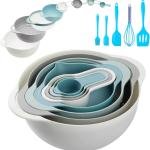 13 Pcs Mixing Bowls Set, RV Camping Accessories Set, Apartment Kitchen Gget Easy Storage, Inculding Measuring Cups Colander Sifter Large Bowl Whisk Scraper, Great for Cooking and Baking, No BPA