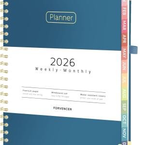 Forvencer 2026 Planner, Hardcover Calendar Planner Weekly and Monthly, Jan 2026 - Dec 2026, 8.5" x 11", Spiral Agenda Book with Tabs, Exquisite Daily Journal Organizer for Home School, Navy Blue
