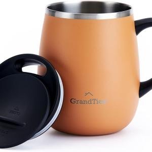 GRANDTIES Insulated Coffee Mug with Handle - Sliding Lid for Splash-Proof 16oz Wine-Glass Shape Thermal Tumbler with Double Walled Vacuum Stainless Steel to Keeps Beverages Hot or Cold-Carrot