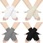 Sureio 4 Pairs Sun Protection UV Gloves Sun Block Fingerless Gloves Summer Hand UV Protection Half Finger Mittens for Woman