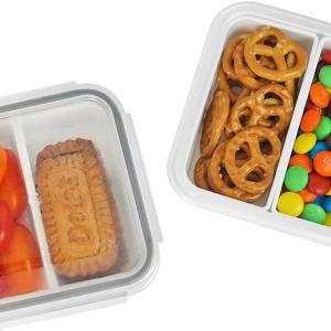 carrotez 2 Compartment Small Snack Containers, Mini Snack Containers for Mini Fridge, Small Divided Food Storage Containers, Airtight Lids, Reusable, 1.1 cup, 2 PACK