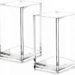 2 Pack Clear Acrylic Pencil Pen Holder Cup,Desk Accessories Holder,Makeup Brush Storage Organizer,Modern Design Desktop Stationery Organizer for Office School Home Supplies,2.6x 2.6x 4 inches