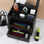 Wooden Storage Box Wooden Desk Organizer with 2 Drawers and 6 Grids Apothecary Drawers Small Wooden Drawers Small Craft Storage Containers Jewelry Holder for women(Glass Black02)