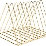 Sooyee 9 Slot Gold Magazine Holder,Desktop File Sorter Organizer Triangle Bookshelf Decor Home Office
