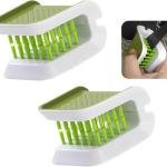 2 PCS Car Seat Belt Cleaning Brush, U-Shaped Closeable Brush for Floor Mat Seat Center Console Crevices, Non-Slip Double-Sided Upright Bristles Washing Tool, Universal Cleaning Supply (Green)