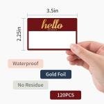 3.5" x 2.25" Name Tag Stickers (Gold Foil),120 Pcs Hello My Name is Stickers Large for Party Family Home School Office (120)