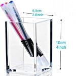 2 Pack Clear Acrylic Pencil Pen Holder Cup,Desk Accessories Holder,Makeup Brush Storage Organizer,Modern Design Desktop Stationery Organizer for Office School Home Supplies,2.6x 2.6x 4 inches